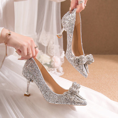 Crystal Sequins Wedding Xiuhe Stiletto Pointed-toe Shoes